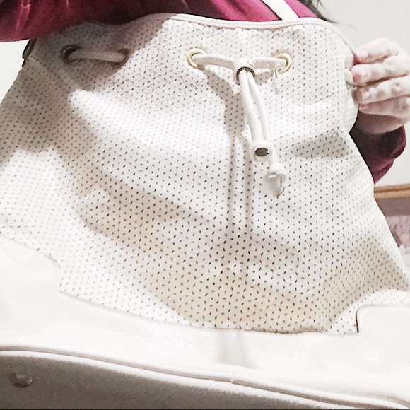 VTG: Ivory Drawstring Shoulder Purse w/Dainty Cutouts: DIY Repurposing Project - Picture 13 of 16